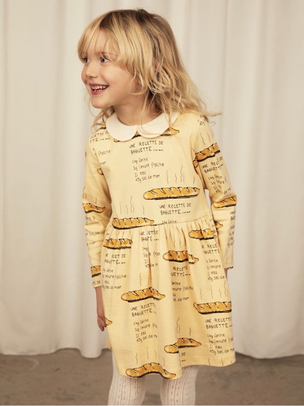 Mini Rodini Baguette print dress yellow collared cotton long sleeve 1.5-3 years